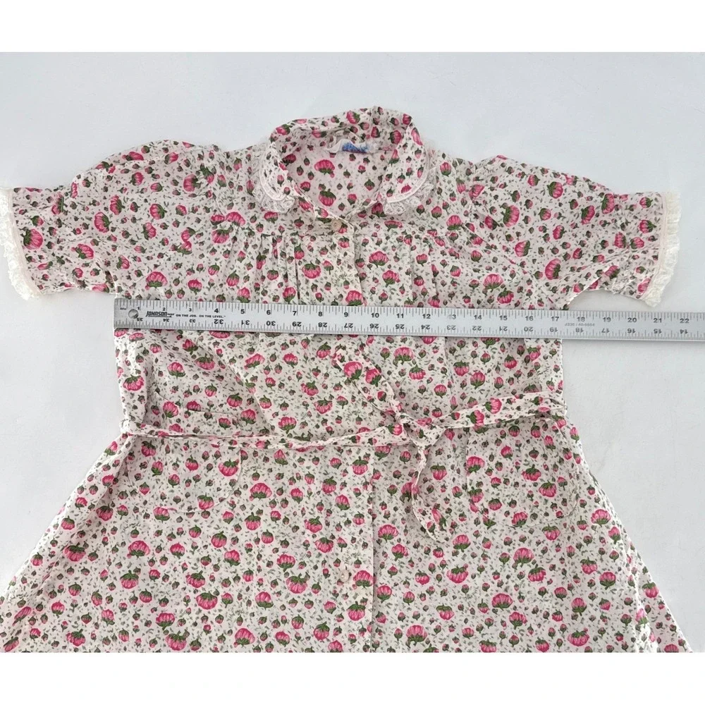 Vintage Loungees Robe Floral‎ Girls Pink White Button Front